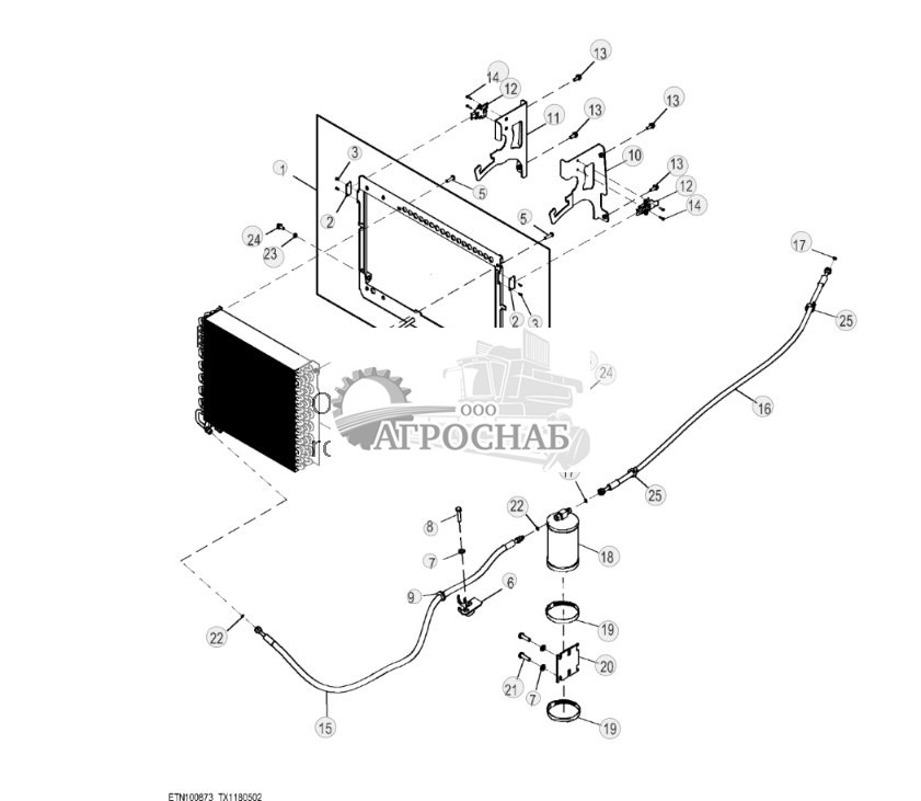 Конденсатор системы кондиционирования воздуха и трубопроводы (Engine 4045TT096-RE545793) ( - 329327) - ST818725 388.jpg